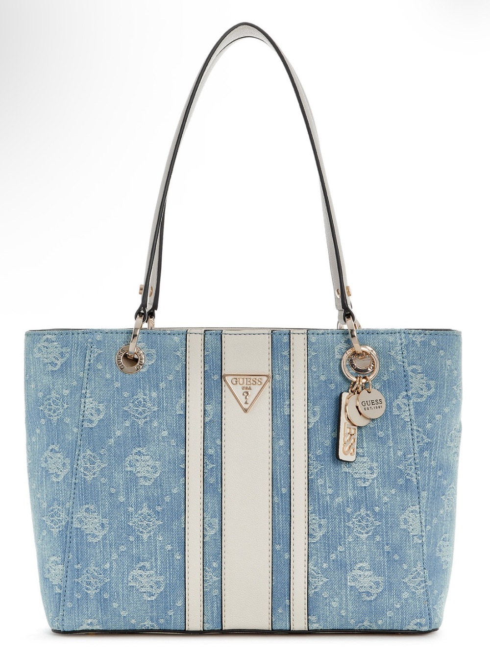 NWT Guess Noelle II Washed Denim Large Tote Handbag